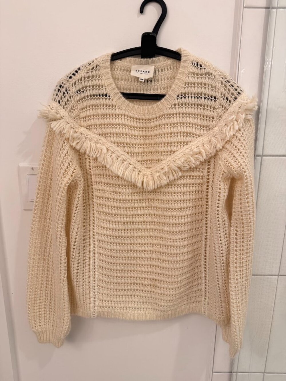Sezane Gaston Fringe Sweater in ecru
